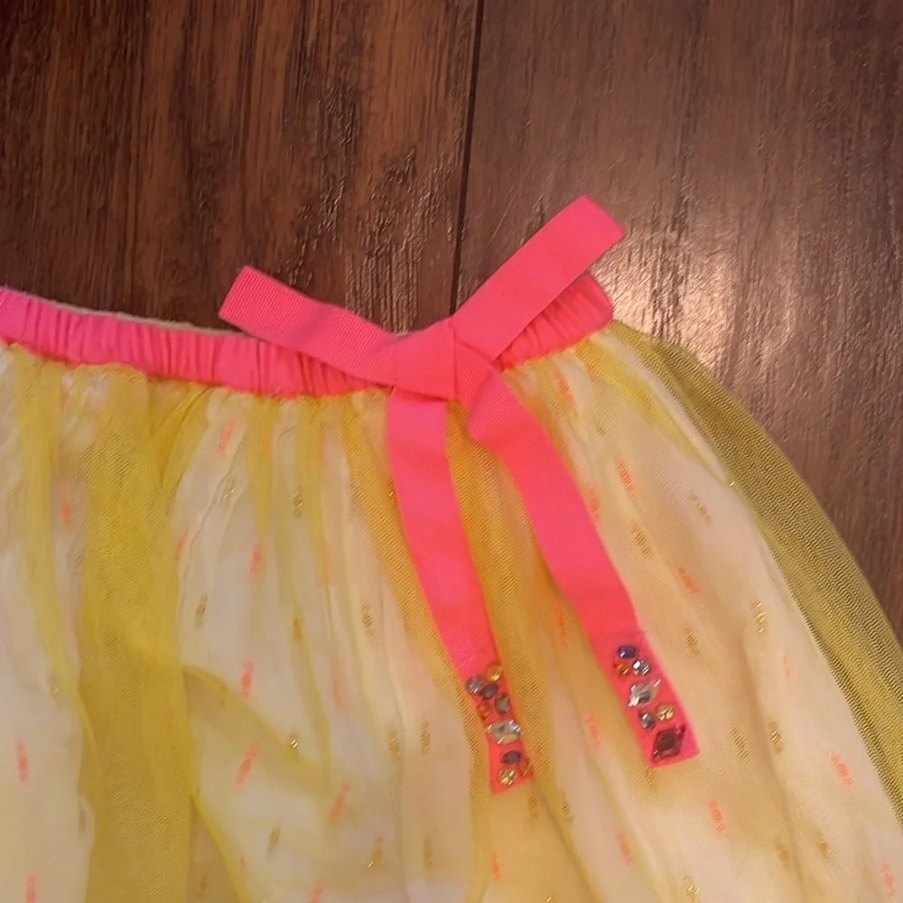 Billieblush Bow-Detailed Yellow Tulle Skirt with Pink Accents SZ 10